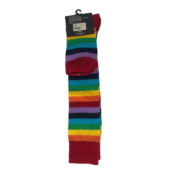 Forever 21 Rainbow Knee High Socks Brite Lesbian Gay Pride LGBTQ+ Goth Punk Emo - Picture 2 of 3